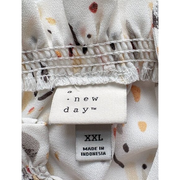 A New Day Womens XXL Peasant Blouse Ruffle Neck Long Sleeve Abstract Print - Picture 3 of 10